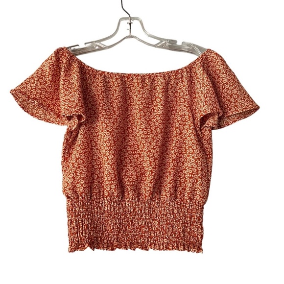 Monteau Ditsy Print Peasant Blouse M Floral Cottage Coquette Off Shoulder Crop - Picture 4 of 6